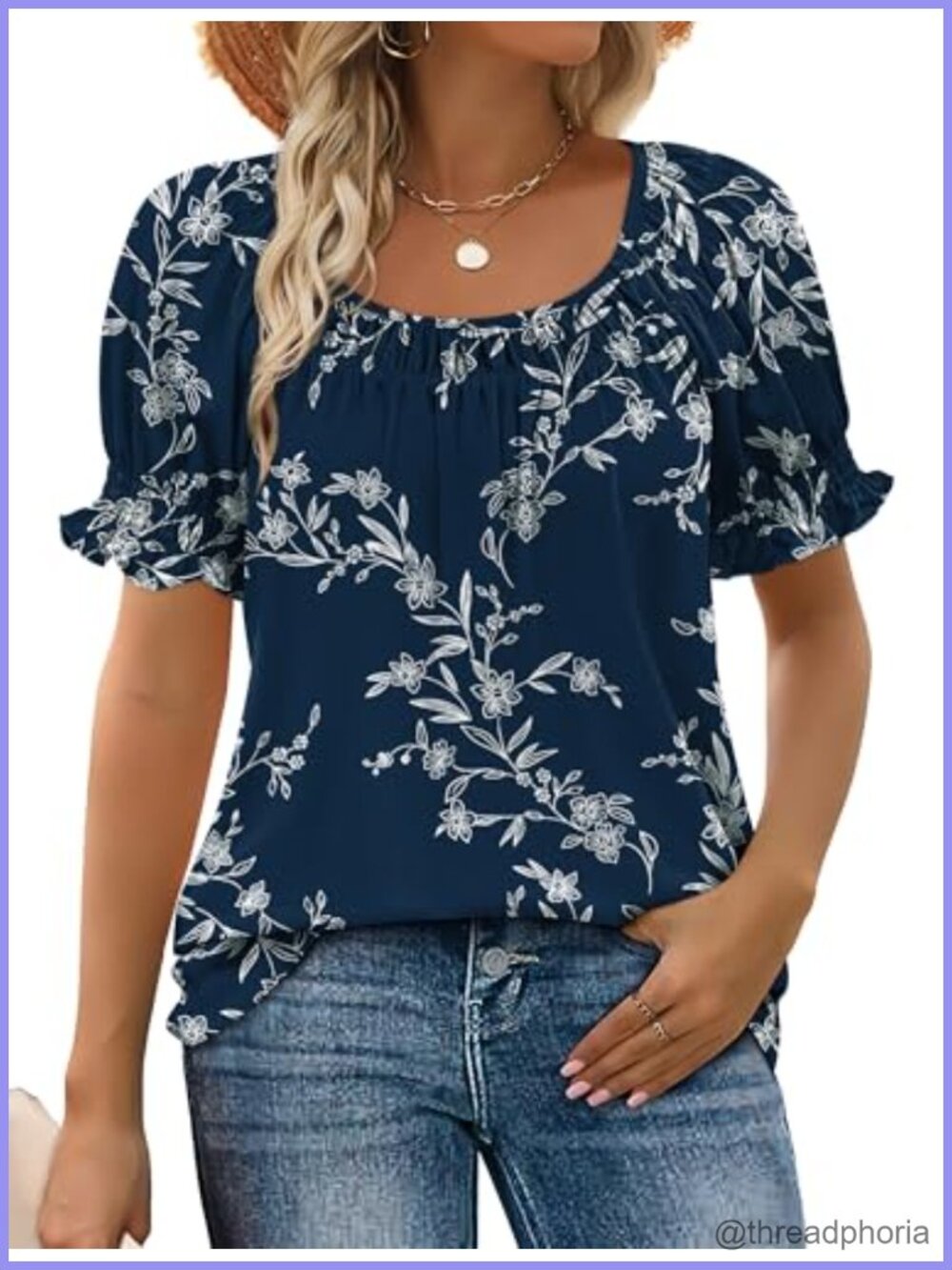 Womens Square Neck Smocked Ruffle Short Sleeve Dressy Casual Blouse